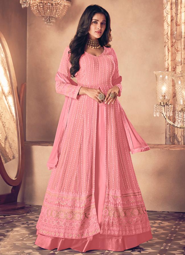 Georgette Pink Party Wear Embroidery Work Readymade Salwar Suit